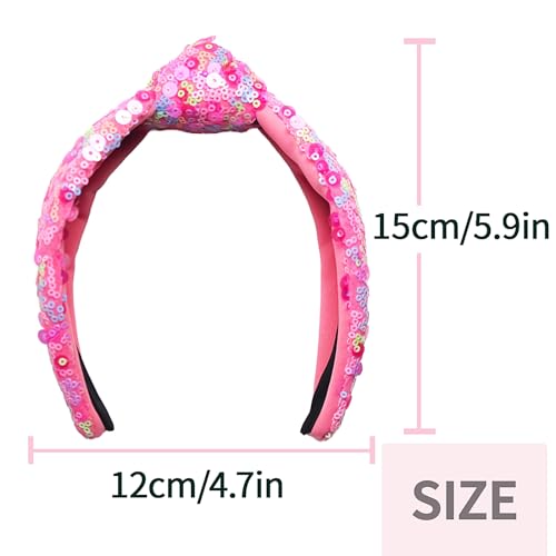 Sequin Knotted Headbands for Girls Women Fashion Sparkly Iridescent Glitters HairBands Accessories for Kids Wide Fabric Hair Bands Cute Glitter Hair Hoop for Adult (pink)
