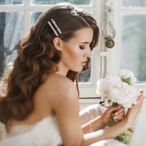 Hair Barrettes for Women, 4 Pcs Sparkly Rhinestone Bling Hair Clips, Hair Jewels, Small Hair Clip, Crystal Hair Clip, Ponytail Holder Side Clips, Rhinestone Hair Accessories(2Gold, 2Silver)