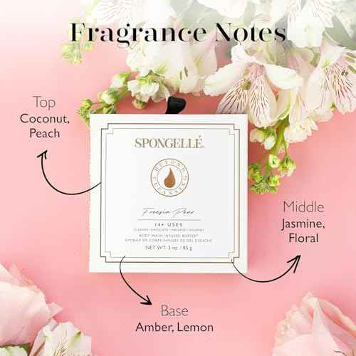 Spongelle Wild Flower Buffer Body Scrubber Bundle with Box | Bath & Shower Loofah for Women | Exfoliator with Body Wash Infused | 14+ uses (Beach Grass, French Lavender, Freesia Pear)