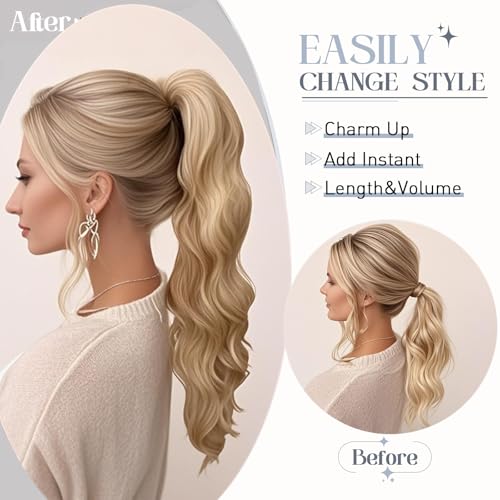 Rich Choices Claw Clip Ponytail Extension Human Hair Real Hair Ponytail Balayage Golden Brown Highlighted Bleach Blonde 16 Inch 105g One Piece Clip In Long Ponytail Hair Extension For Women #12P613