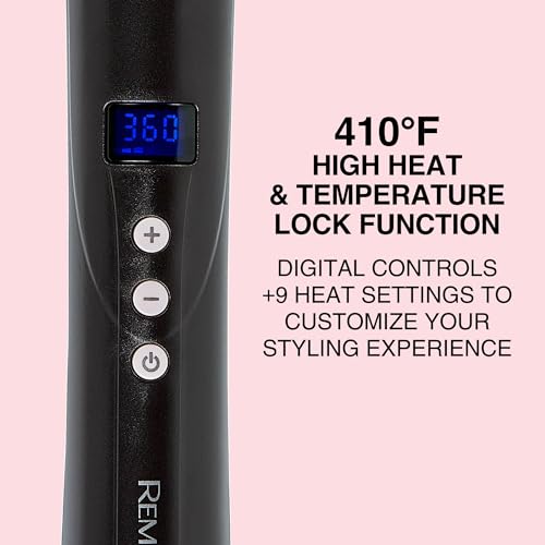 Remington CI9538 Pro 1"-1.5" Pearl Ceramic Conical Curling Wand, Digital Controls + 10 Heat Settings, Black/Pink