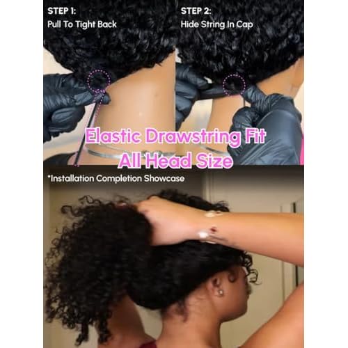 Sunber EasiContour V Part Curly Human Hair Wigs Ombre Brown with Drawstring Glueless 180% Density Upgrade No Leave Out Vpart No Gel Beginner Friendly Clip in Vpart Curly Wigs 14Inch