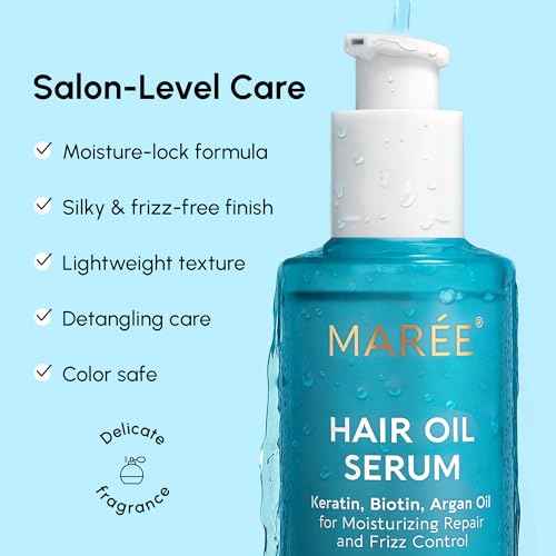MAREE Hair Oil for Frizzy Hair with Argan Oil, Keratin & Biotin ? Hair Serum for Dry and Curly Hair Gloss ? Frizz Control Hair Care Products for Women ? Aceite Para el Cabello ? Keratin Hair Treatment