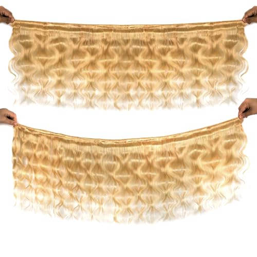 Aopusi Honey Blonde Bundles Human Hair Brazilian #27 Colored Body Wave Bundles 10A Grade 100% Unprocessed Virgin Remy Hair 3 Pcs/Lot Hair Weft(14 16 18 Inch)