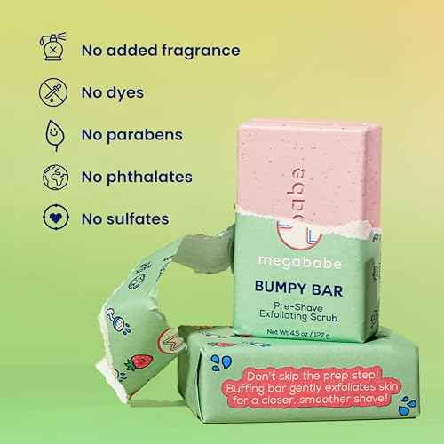 Megababe Bumpy Bar | Pre-Shave Exfoliating Scrub | with Shea Butter, Strawberry Fruit Extract & Ceramides | 4.5 oz
