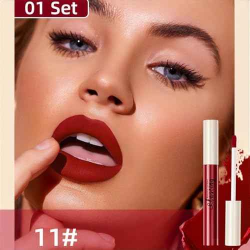 12PCS Matte Liquid Lipstick Set Non-Stick Cup and Not Fade Pigmented Lipstick Long-Lasting Waterproof Velvet Lipgloss Kit Makeup for Girls and Women (Set 01)