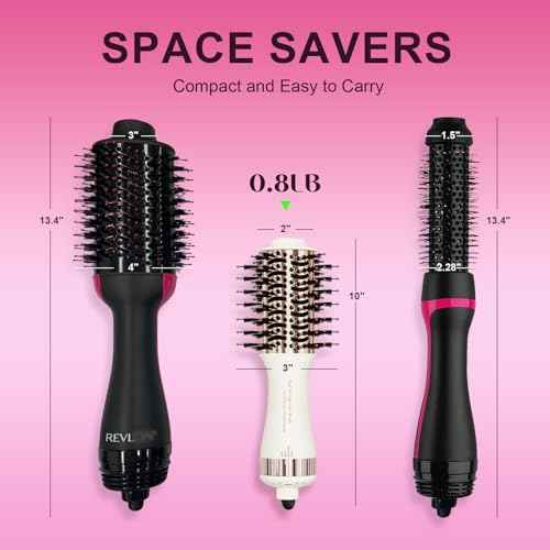 4-in-1 Travel Dual Voltage Hair Dryer Brush Blow Dryer Brush,Portable 2 inch Mini Hot Air Brush,Travel Hair Styler/Volumizer/Straightener/Curler,110-240V European Blow Dry Brush with EU&UK Plug