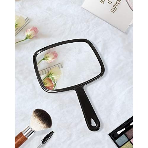 PROTECLE Hand Mirror,9.3" L x 6.7" W Salon Barber Hairdressing Handheld Mirror with Handle, Square Black