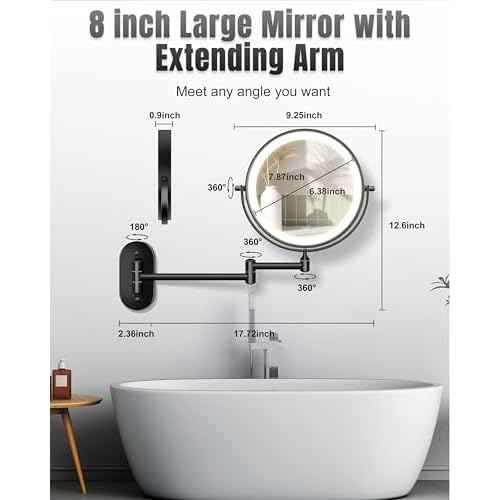 Wall Mounted Makeup Mirror with Light, 20X/1X 8'' Double Sided LED Magnifying Bathroom Lighted Vanity Mirror with Magnification, 3 Color Light up Touch Dimmable Extended Arm 360 Rotation
