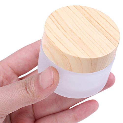 10 Packs 15ml/15g Empty Sample Jars Frosted Glass Cream Jar Bottle with Wood Grain Lid Cosmetic Containers Glass Cream Box Refillable Glass Cream Jar Pot for Makeup Lotion Face Eyeshadow
