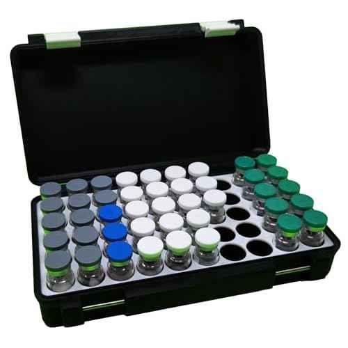 3D Printed - 3ml Vial Storage Case - Freezer Safe Hard Shell Peptide Case for Home, Fridge, Travel (Black/Blue, 50 3ml Vials)