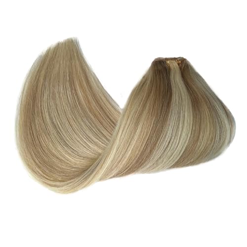 Human Hair Weft Blonde Hair Extensions Real Human Hair Weft Highlights Human Hair Extensions Sew in Brown Mix Ash Blonde Ombre Weft Hair Extensions Human Hair Straight 120g 22inch