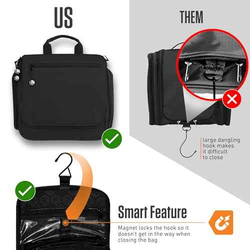 VENTURE 4TH Hanging Travel Toiletry Bag for Women & Men - Travel Organizer with Expandable Compartments & Removable Clear Pouch for Toiletries (Black)