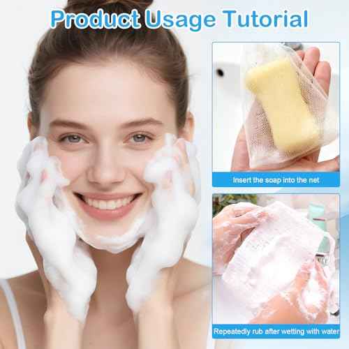 40pcs Mesh Soap Bags for Soap Bars, Exfoliating Bubble Mesh Net Bars with Drawstring for Shower Face Cleansing