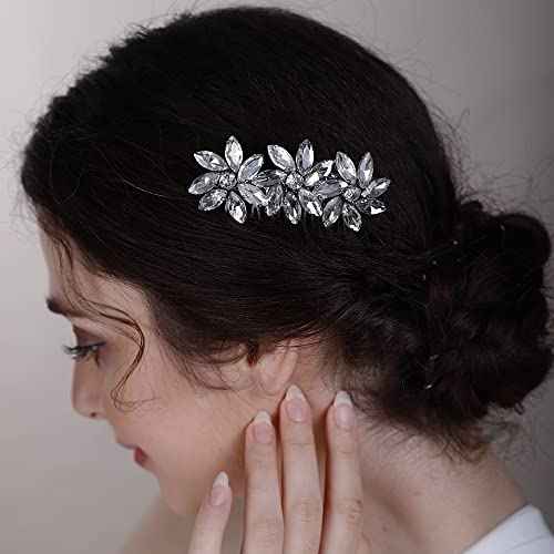 Crystal Flower Hair Comb for Women Girls Prom Crystals Hair Comb Wedding Headpiece for Bride Bridemaid Flower Girls Green