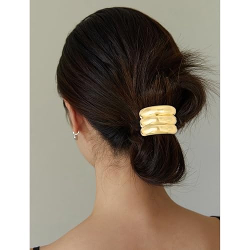 8pcs Gold and Silver Hair Ties for Women Metal Ponytail Holders Elastic Ties HairCuff Metal Geometric Scrunchies for Thick Thin Hair Fashion Accessories for Women Girls