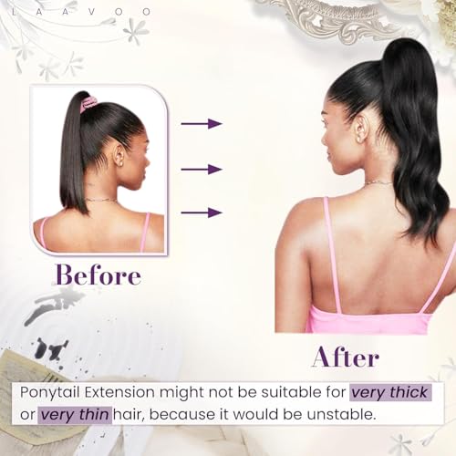 LaaVoo Ponytail Extension Human Hair Black Pony Tails Hair Extensions Real Human Hair Long Ponytail Hair Extensions Black Balayage Dark Brown Mix Caramel Blonde 20 Inch 80g