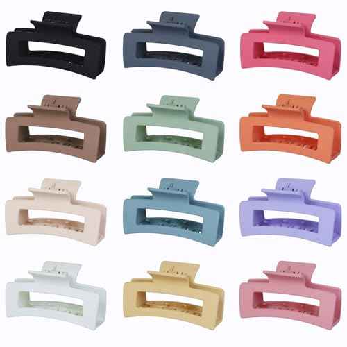 12 Pcs Medium Hair Clips, 3.5 Inch, Colorful - Hair Clips for Thick and Thin Hair, Square Claw Clips, Jaw Clips, Bulk Hair Accessories for Women and Girls