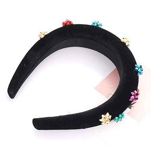 ANGLESJELL Christmas Headbands Gift Bow Paded Headband Festive Xams Hairband for Woemen Girls (Black-Gold)