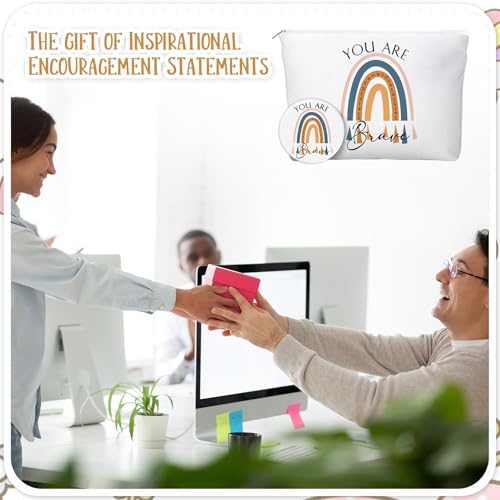 20 Pcs Employee Appreciation Gifts Inspirational Canvas Makeup Bags Compact Mirrors Bulk Cosmetic Bags Portable Mirror Thank You Gifts for Women Boss Medical Assistant Christmas (Rainbow)