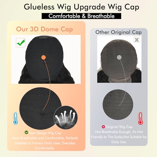 250% Density Glueless Wigs Human Hair Pre Plucked Pre Cut 7x6 HD Lace Closure Wigs Human Hair Body Wave Lace Front Wigs Human Hair for Women Drawstring Glueless Wigs for Beginners 16 inch