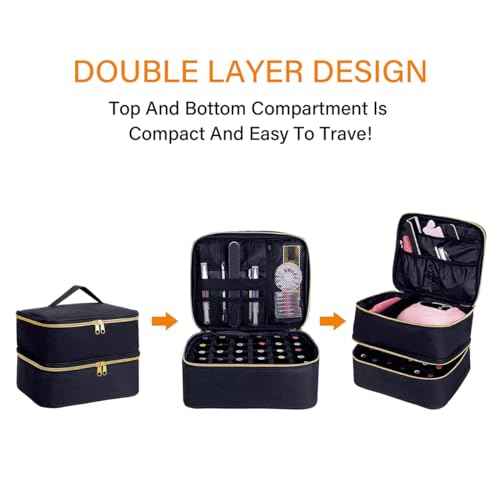 Nail Polish Organizer, Handheld Double Layer Organizer Holds 30 Bottles (15 ml/0.5 floz) with Adjustable Dividers for Nail Polish Small Manicure Lamp Manicure Tools Essential and Travel,Black