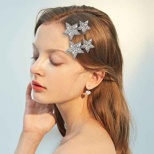16 PCS Star Snap Hair Clips, Y2K Hair Accessories Non-slip Small Snap Hair Clips Fabric Diamond Alligator Hair Pins For Toddler Girls Women Metal Hair Barrettes