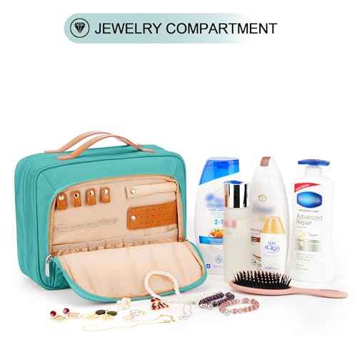 Travel Hanging Toiletry Bag for Women, Cruise Ship Essentials, with Jewelry Organizer, Extra Large Makeup Dopp Kit, Waterproof Cosmetic Bags, Toiletries Kit Set with Trolley Belt, Blue