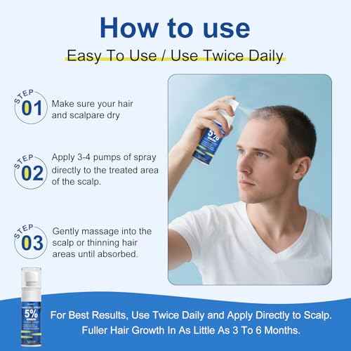 5% Minoxidil Spray for Men and Women, Infused with Biotin, for Hair Regrowth Treatment, Beard Growth, Extra Strength Treatment to Combat Hair Loss and Thinning, 3 Month Supply, 3 Bottles