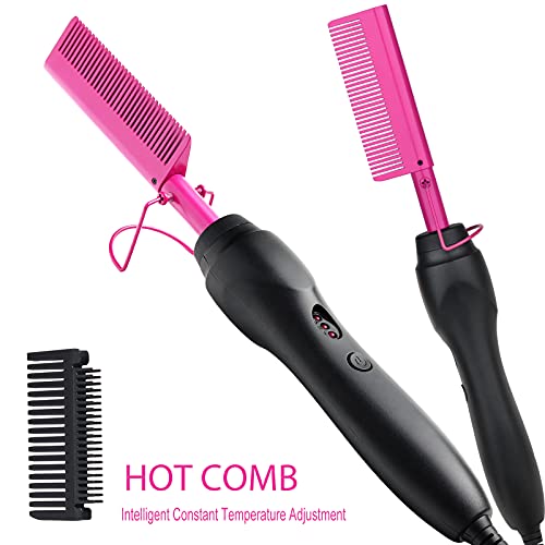 Hot Comb Anti-Scald Ceramic Heated Hair Styling Tool - Straightener, Curler, Travel-Friendly Beard Pressing Comb