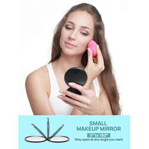 Compact Mirror for Purses,1X/20X Magnifying Mirror,3-inch Pocket Size Small Mirror for Travel and Makeup,Round Black