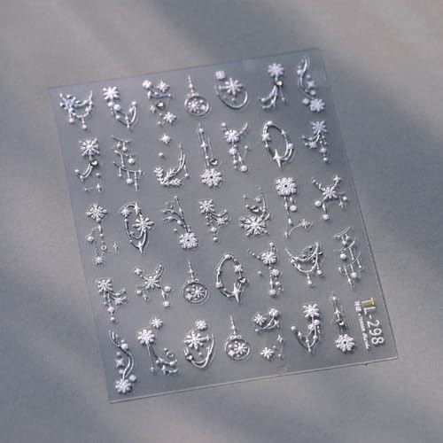 5D Embossed Snowflake Nail Art Stickers Decals Christmas Snowflake Nail Stickers Winter Self Adhesive Nail Decals Xmas Nail Art Decoration Supplies for Women Girls