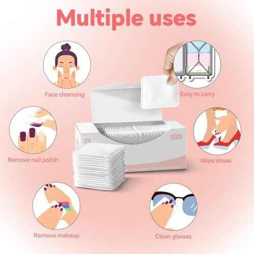 Square Cotton Pads,100% Cotton, Not to Shed or Fall Apart, 60 Count, Unique Triple-Layer Design for Daily Skin Care