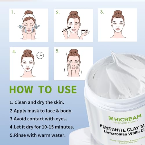 Bentonite Clay Mask, Valentines Gifts for Women Her, Deep Cleansing Facial Mask, Clay Face Mask Skin Care with Kaolin Clay and Aloe for Dull Skins Hydrating (white)