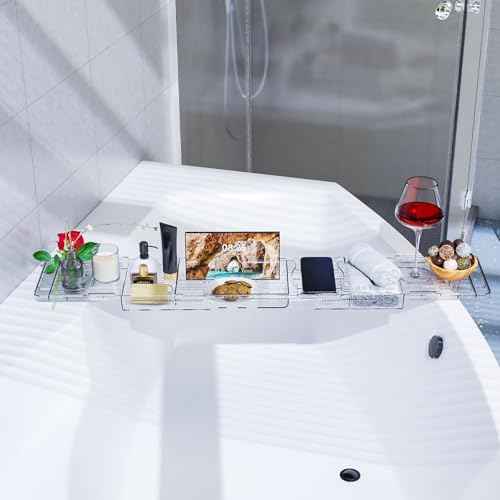 Yieach Iuxury Bathtub Trays For Tub,Expandable Bath Shelf Over Tub,Clear Bath Table,Bath Board,Bath Caddy Tray and Bath Tub Accessories for Women Relaxing With Bath Reading Book and Ipad Holder,1 Pack