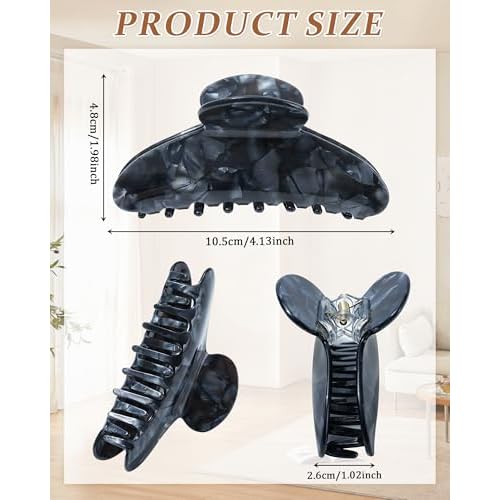 Lourny Acrylic Hair Clips for Women, 4.1 Inch Large Claw Clips for Hair Lightweight 4 PCS Non-Slip Cute Jaw Clips(Pink+White+Gray+Black)