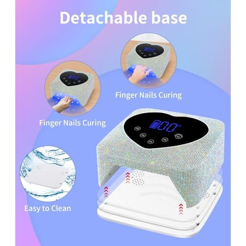 Cordless UV Nail Lamp for Gel Nails 72W, Rechargeable Diamond LED Nail Dryer with 5 Timer Setting, Touch Control & Auto Sensor, Fast Nail Light Curing Lamp for Salon & Home
