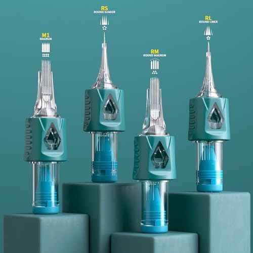 50Pcs Tattoo Cartridge Needles Assorted Mixed Size #12 Round Liner Shader Magnum 5RL 7RL 9RL 5RS 7RS 9RS 15M1 21M1 15RM 21RM with Membrane Needles for Tattoo Gun Machine