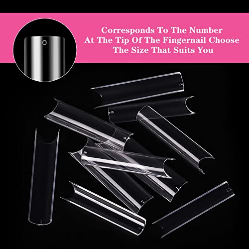 500 Pcs No C Curve Nail Tips XL Long Clear Nail Tips for Acrylic Nails Professional Set,10 Sizes Square Straight Tapered Half Cover Fake Nails Tips Ballerina Coffin French Nail for Salon DIY Nail Art