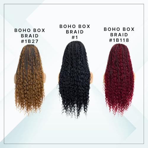 PIB 24'' Full Lace Bohemian Box Braid Wig - Knotless Braided Wigs for Black Women - Synthetic Braided Wig with Natural Baby Hair - Off Black and Brown #1B30