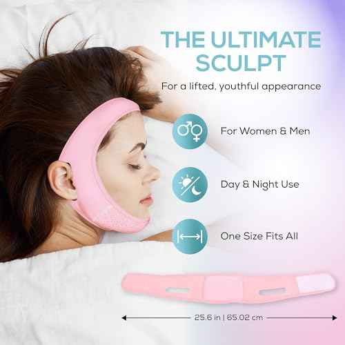 Venus Visage Face Lifting Strap for Jaw Line Definition - Reusable Lifting Chin Strap for Sleeping - Visually Sculpts Double Chin (Pink)