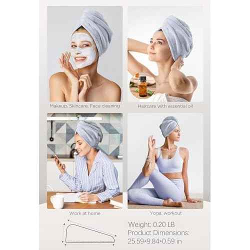 Hicober Microfiber Hair Towel,Turbans for Drying Wet Hair, Anti Frizz Hair Wrap Towels for Curly Hair Women (Blue,Grey,Pink) , 3 packs