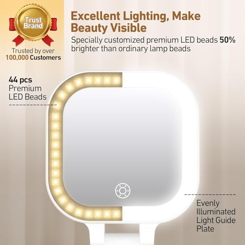 Travel Mirror with Light, 1x/30x Magnifying Mirror with 3 Color Lights and Adjustable Brightness, 4.5x3.9 inch Small Compact Hangable Hand Pocket 3 Way Mirrors, Comes with Tweezer