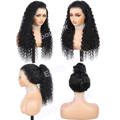 Hidden Strap 360 Drawstring Full Lace Front Wigs Human Hair Pre Plucked 200 Density Deep Wave 360 Invisible Drawstring Glueless Wet And Wavy HD Lace Front Wig Human Hair For Black Women 14 Inch