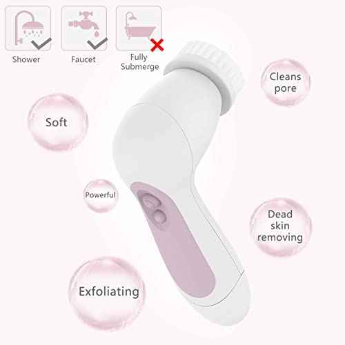 Waterproof Facial Cleansing Spin Brush Set with 5 Exfoliating Brush Heads - Electric Face Scrubber Cleanser Brush by CLSEVXY - Face Brush for Gentle Exfoliation and Deep Scrubbing