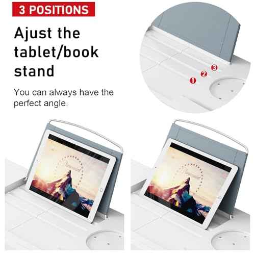 Foldable Bamboo Bathtub Caddy Tray Expandable for Luxury Bath, Bath Accessories & Table with Wine Glass Holder, Book Stand Bathroom Organizer with Extending Sides for Men/Women,White