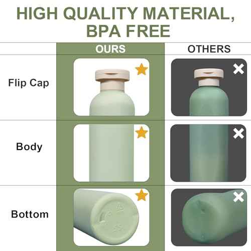 ASEVAT 13.5oz 4Pcs Green Plastic Refillable Travel Shampoo and Conditioner Bottles Plastic Refillable Travel Shampoo Bottles with Flip Cap Shampoo and Conditioner Dispenser
