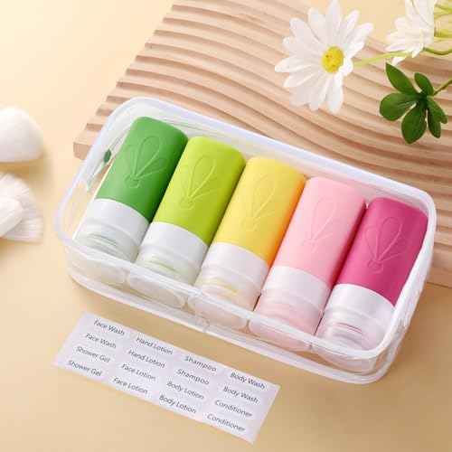 INSFIT Travel Bottles for Toiletries, TSA Approved 2oz Travel Size Containers, BPA Free Leak Proof Squeezable Silicone Tubes for Shampoo Conditioner Lotion Soap with Labels