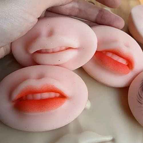 2 Pieces 3D Tattoo Practice Lips Module Open Mouth with Teeth, Soft Silicone Realistic Tattoo Fake Skin, Microblading Practice Skin for Semi Permanent Make Up Supplies (2pcs, Beige)
