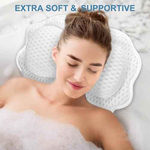 SetSail Bath Pillow, Relaxing Bath Pillows for Tub Neck and Back Support Soft 4D Breathable Air Mesh Ergonomic Bathtub Pillow with 6 Strong Suction Cups and Hook Luxury Bathroom Accessories,White